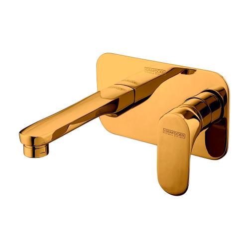 Single Lever Basin Mixer Wall Mounted (Exposed Parts Kit Consisting of Operating Lever, Wall Flange & Spout) Gold